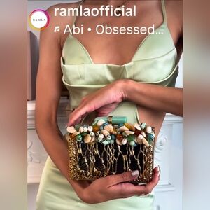 Ramla Zeina Handmade Gold and Multicolor Embellished Clutch